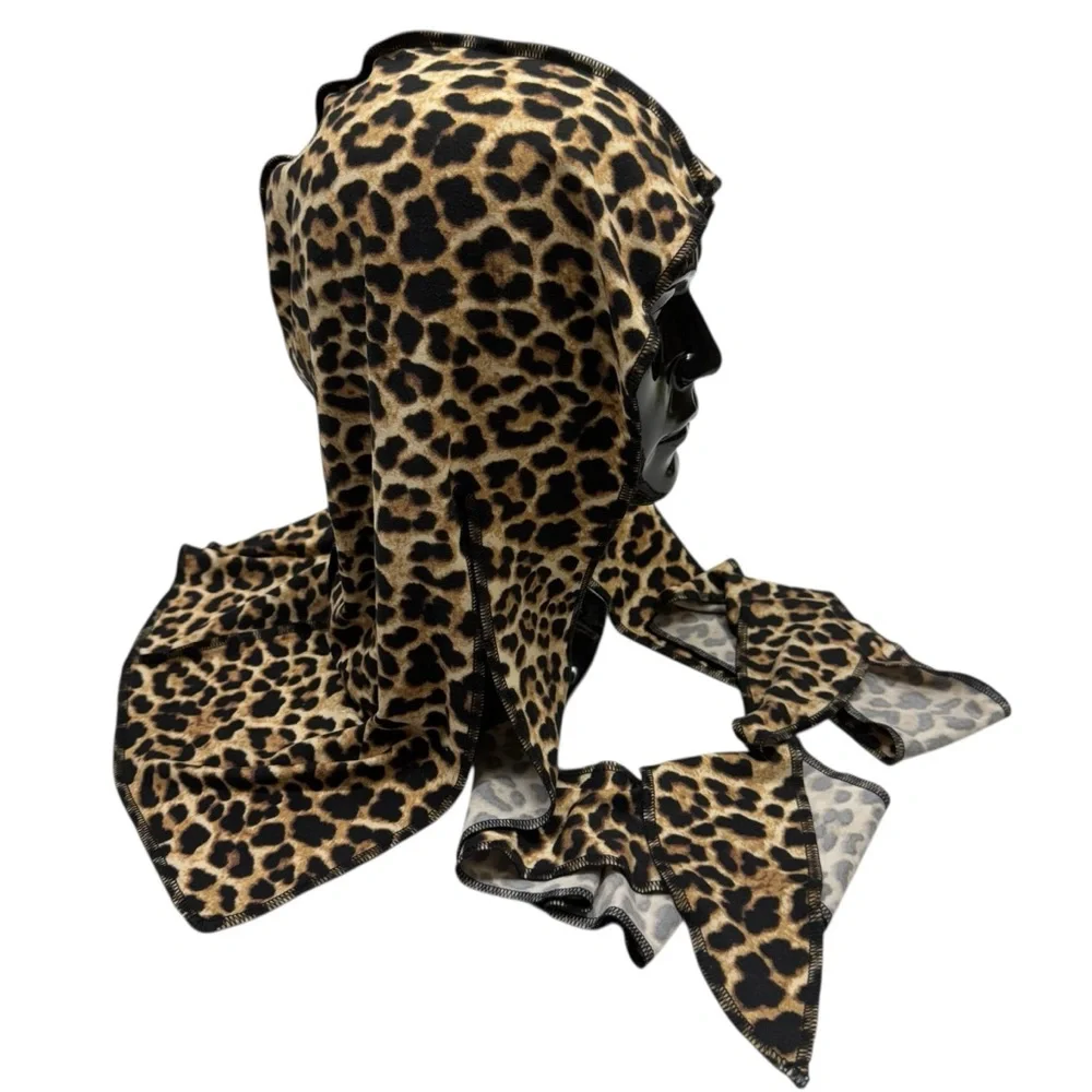 Animal Print Jersey Durag Long Tail Head Scarf Head Cap Cheetah Stretch Wave